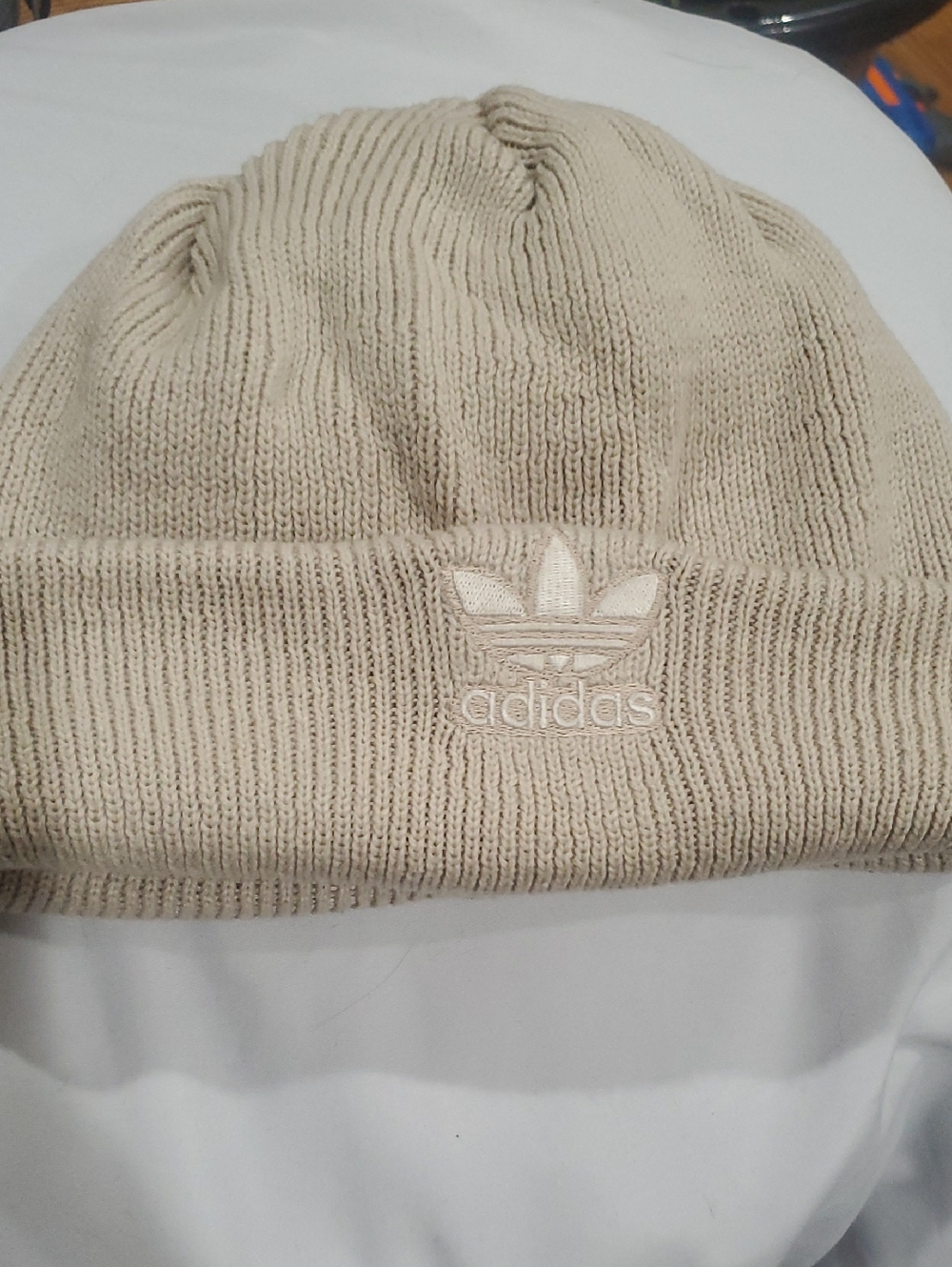 Adidas Trefoil Knit Beanie in Beige